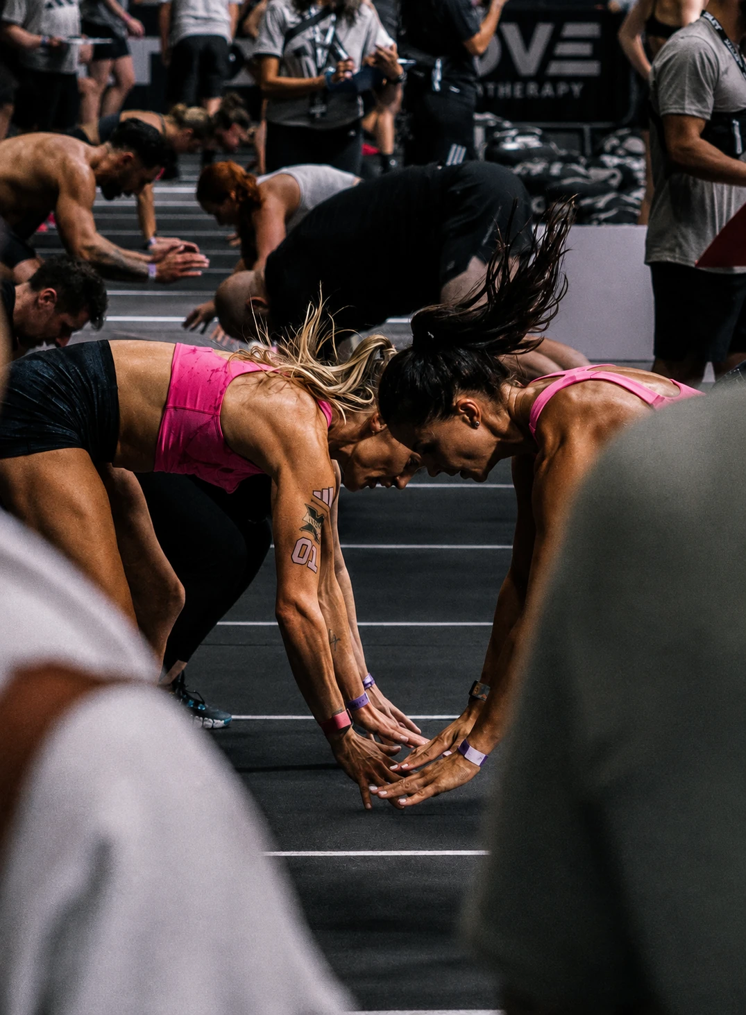 Athletes competing in a group fitness event.