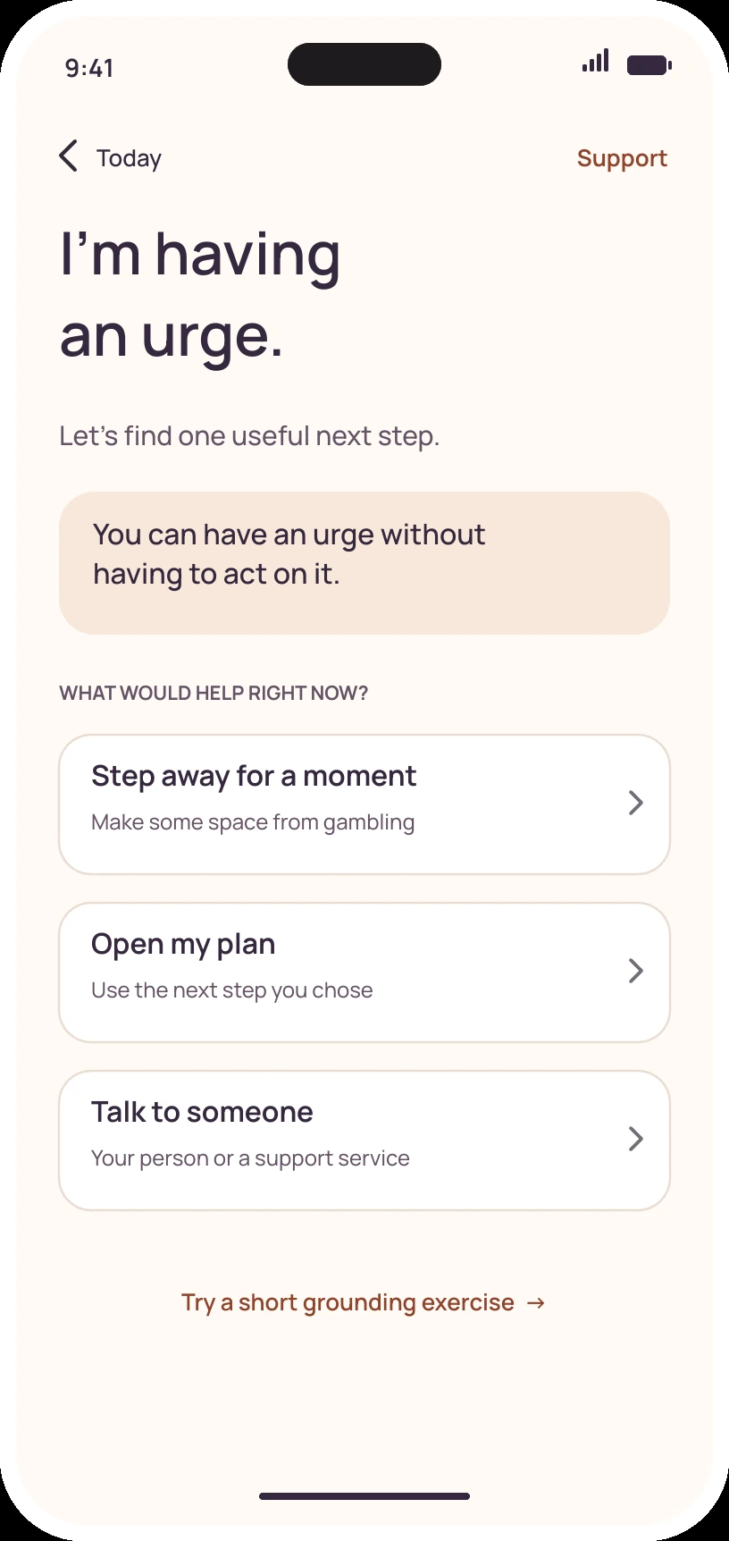 Plot Resumed urge route with three next steps